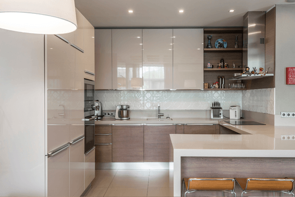 Straight kitchen with clean lines and tall storage.